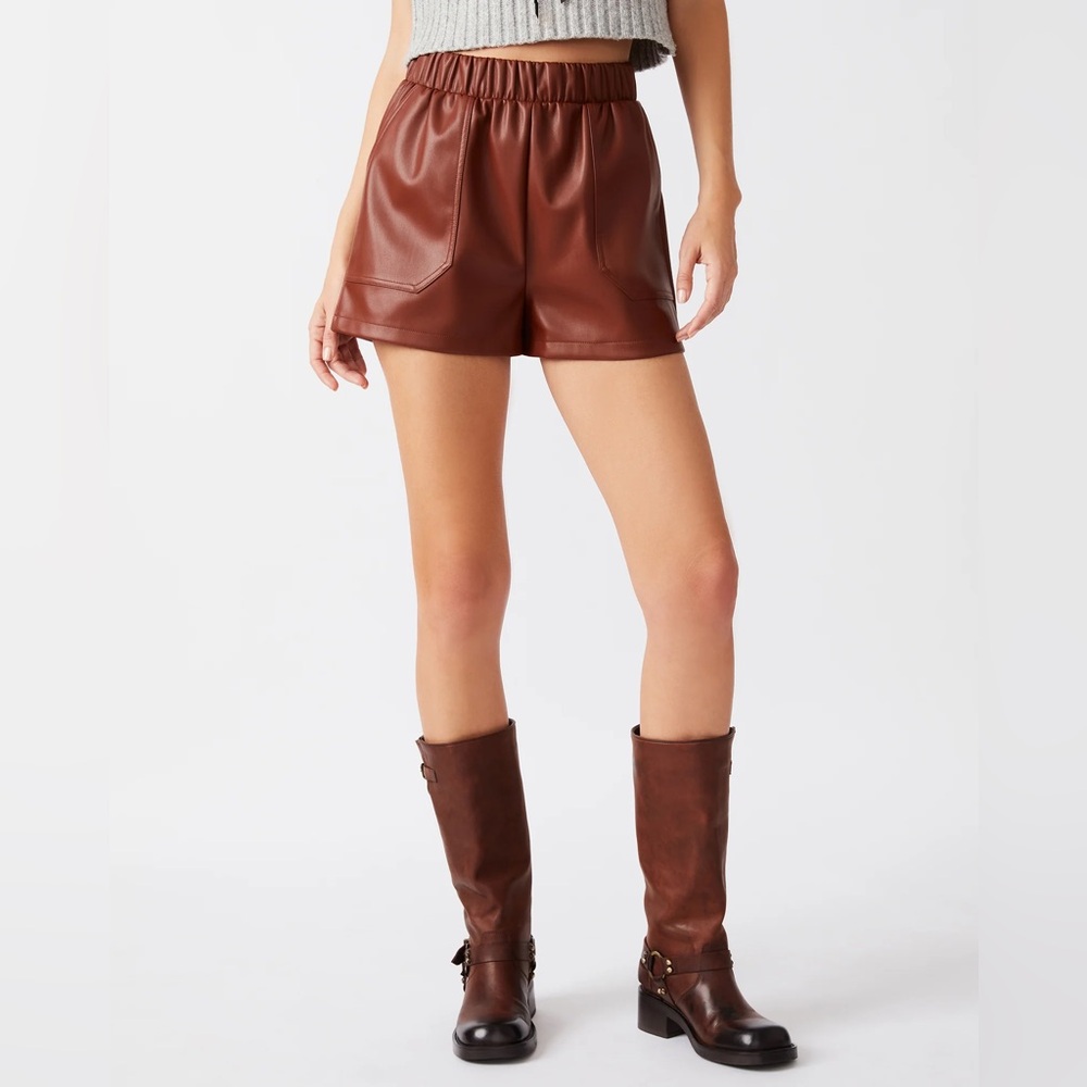 Steve Madden Faux the Record Brown Leather Shorts